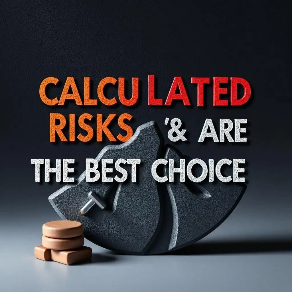 A gray balance scale with weights shows how entrepreneurs take smart risks. Bright red, orange, and white words are on a dark background.