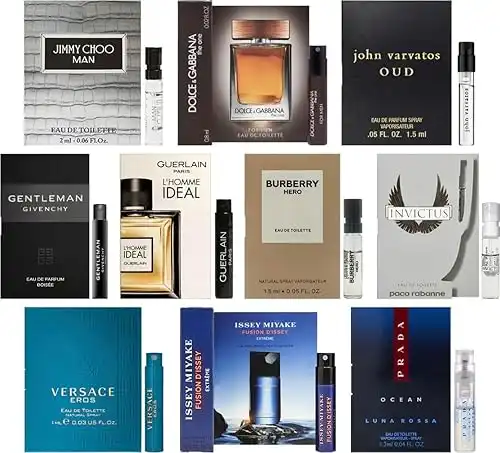 High End Random Selection Designer Fragrance Cologne Sampler Set for Men - (Pack of 10 Sample Vials)